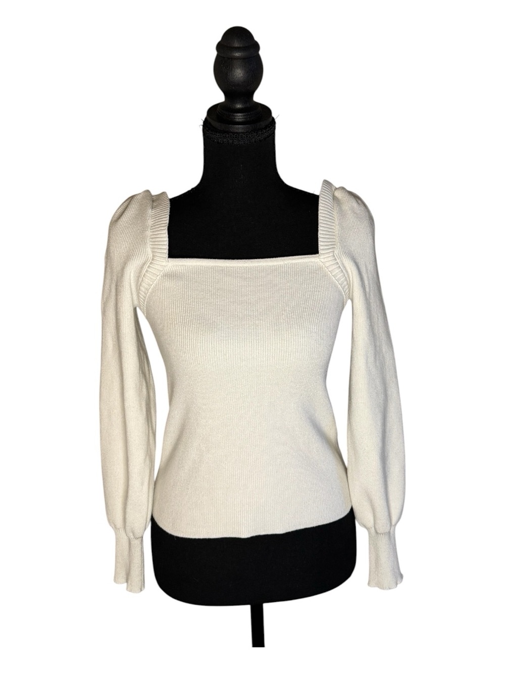 Z Supply White Square Neck Puff Sleeve Knit Top with Tied Back
